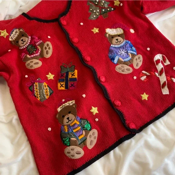 Vintage Nutcracker Red Christmas Bears Cardigan SZ L - Picture 6 of 15